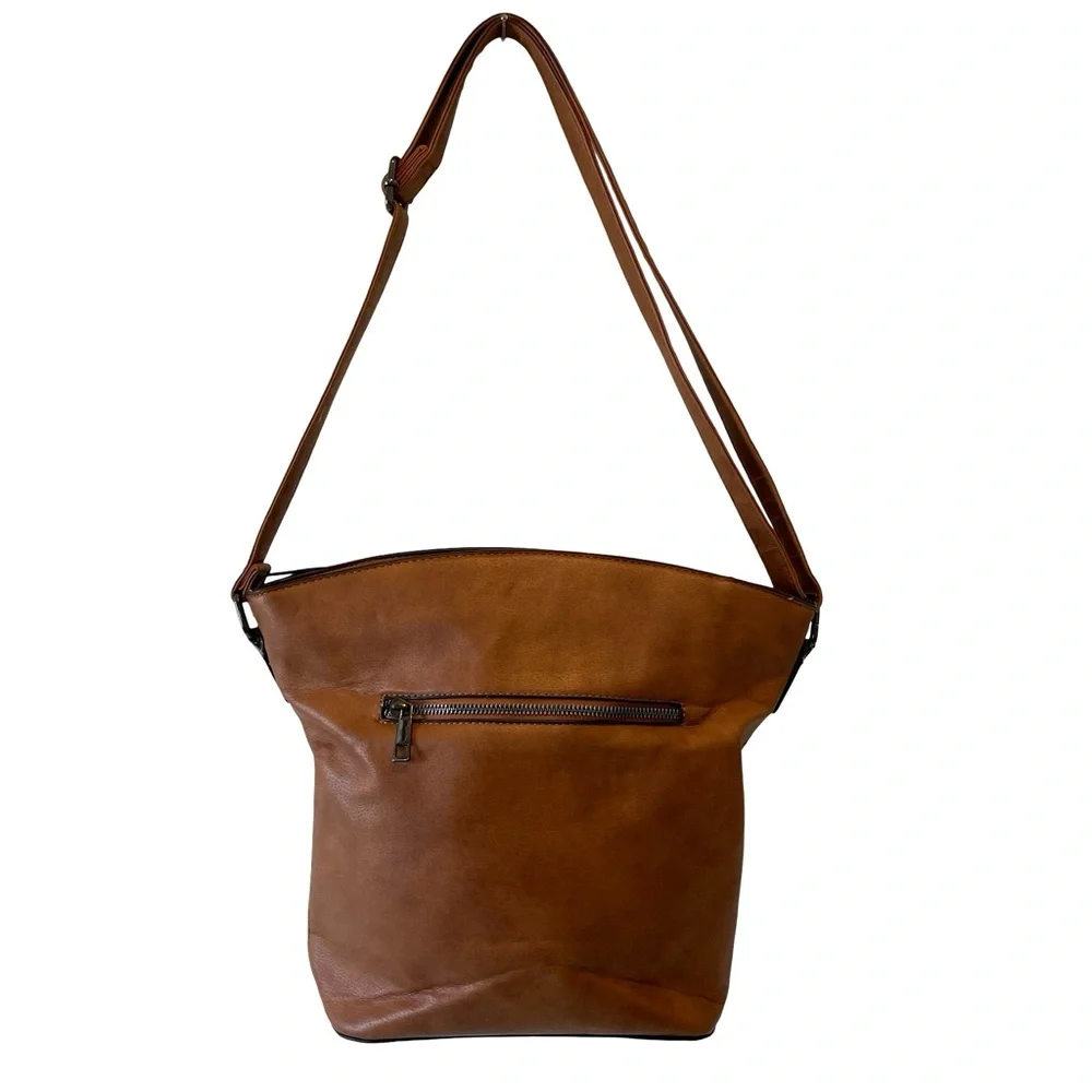 Sam & Hadley Brown Crossbody Bag with Decorative Stud and Cutout Details